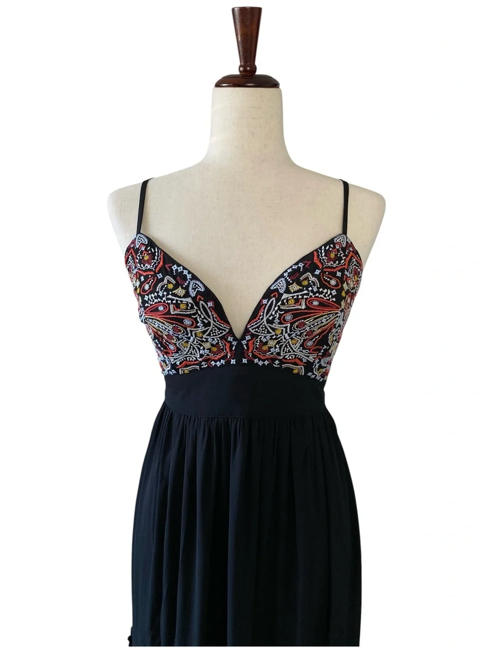Abercrombie & Fitch Black Embroidered Maxi Dress S Cross Back Tiered Boho Hemmed